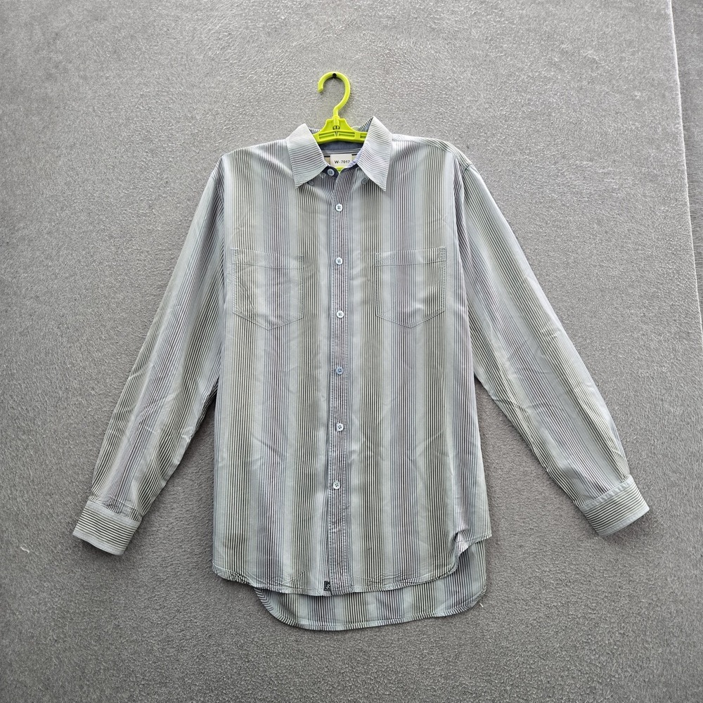 Tommy Bahama Men Button Up Shirt S Light Blue Silk Striped Long Sleeve